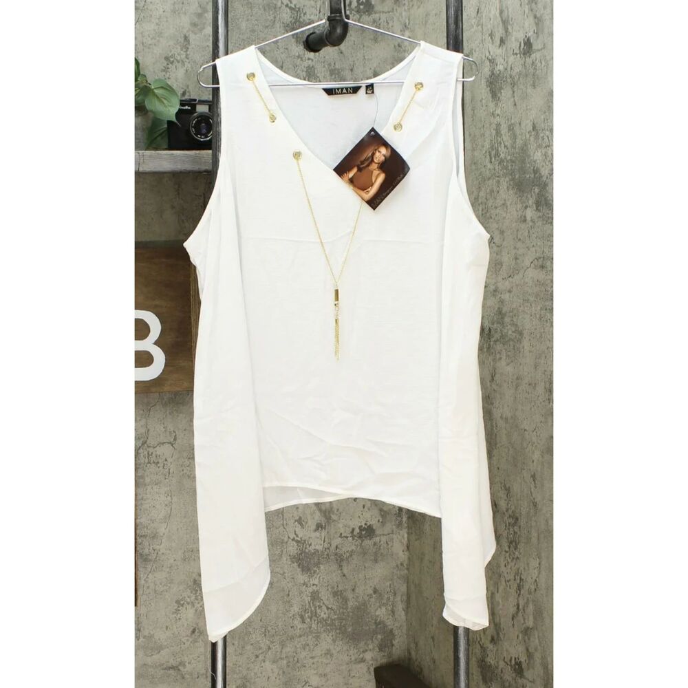 IMAN WOMEN'S GlOBAL CITY CHIC SLEEVELESS NECKLACE TOP XS - Picture 3 of 3